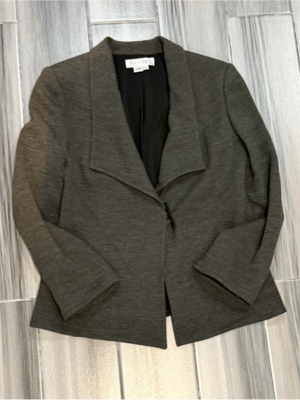 Kay Unger Dark Charcoal Gray Women's Open-Front Blazer